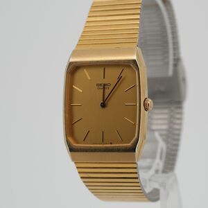 Seiko Quartz 6530-5080 Tank Watch 26mm Gold Dial Gold Tone Bracelet